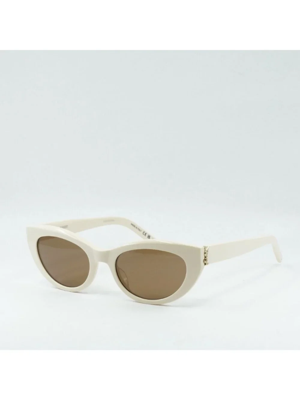 Saint Laurent SLM115 004 Sunglasses Ivory Cat Eye Frame, Brown Lenses